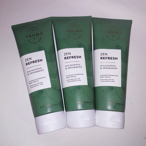 Set of 3 Bath and Body Works Body Cream Lotion Eucalyptus &‎ Spearmint Aroma Zen - Picture 2 of 6